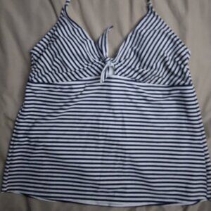 Kona sol white and blue striped halter tankini top